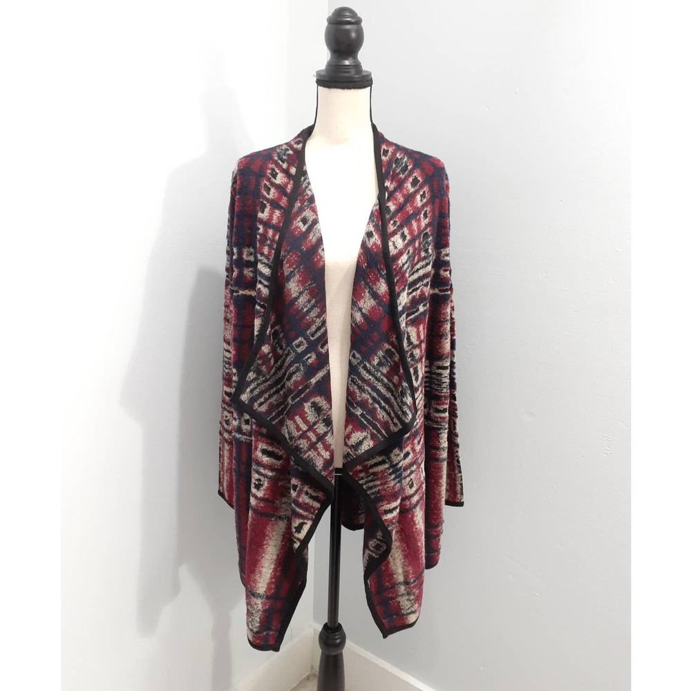 Lucky Brand Open Cardigan boho navy burgundy sz M